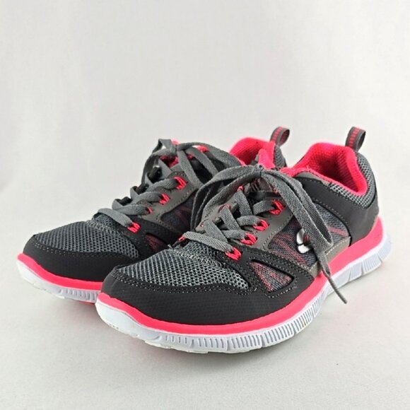 Skechers Women's Flex Appeal-Spring Fever Grey Coral Pink Running Sneakers Sz 6 - Picture 1 of 16